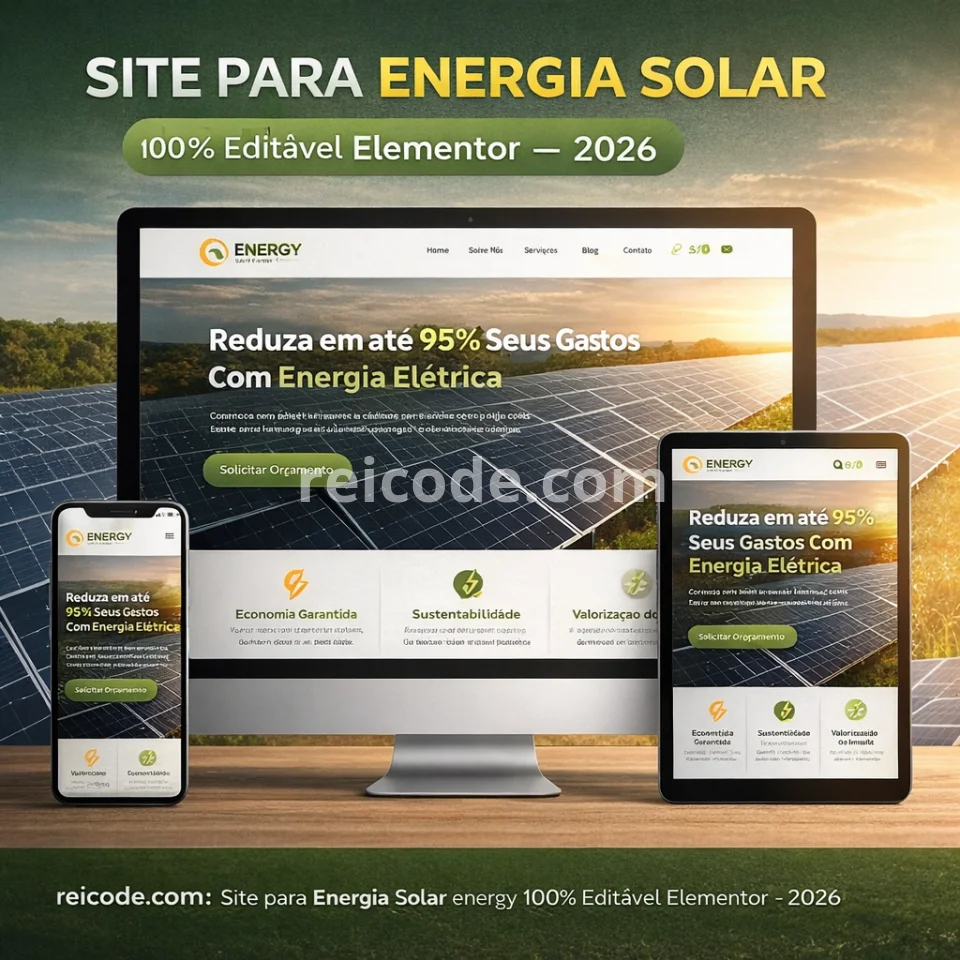 Site para Energia Solar Energy 100% Editável Elementor – 2026